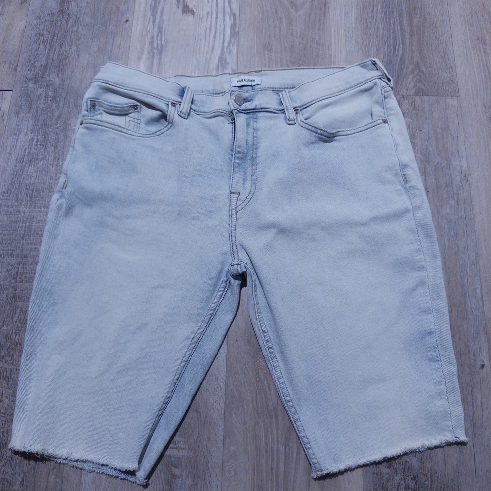 True Religion Denim Cut Off Shorts Mens 36W Light Wash Raw Hem